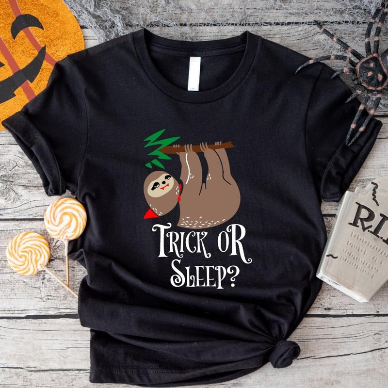 Trick Or Sleep T-Shirt, Halloween Sloth Shirt, Sloth Lover Gift Tee, Spooky Season Shirt, Unisex Halloween Animal Tee