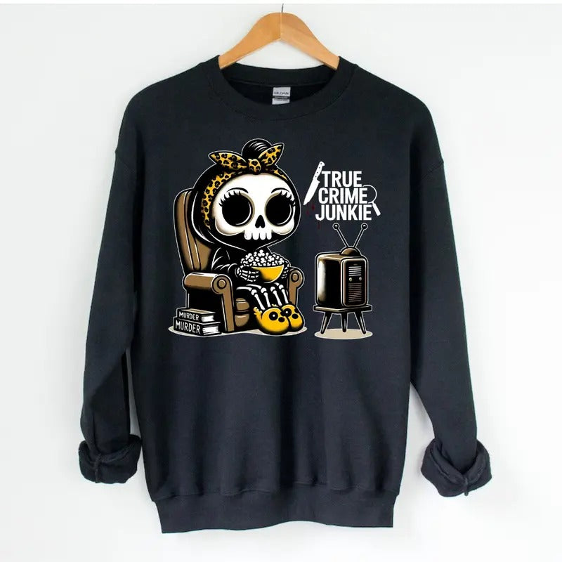 True Crime Junkie Sweatshirt - Unisex Crewneck Sweatshirt for Men and Women - Pullover, Womenswear