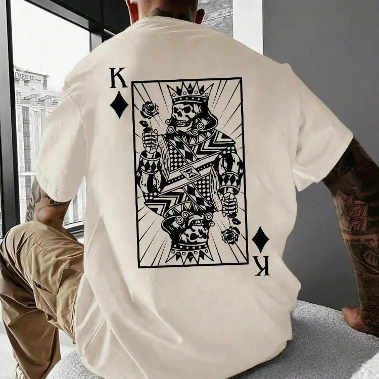 Unisex Men's Playing Card Print Round Neck Tee, Summer Outfits 2024, Regular Fit Streetwear Short Sleeve Crew Neck T-shirt for Summer, Casual Fashion