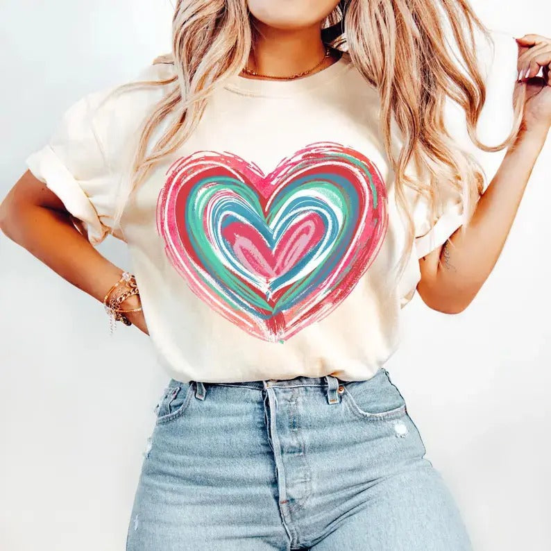 Valentines Day Heart Shirt, Brushstroke Valentines Shirt, Retro Valentine Shirt, Pink, Love Shirt, Girls Valentine Shirt, Valentine Gift
