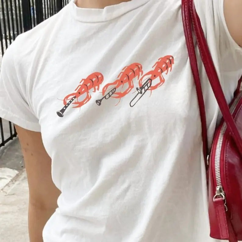 Vintage Crayfish Baby Tee, Coquette Baby Tee, Retro Graphic Top, Pinterest Aesthetic Fit Streetwear