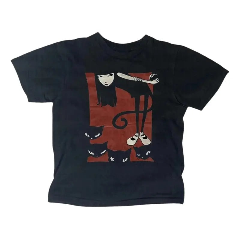 Women Cat Baby Tee, Women 2000s Tops, Y2k Style, Clothes, Emo Girls Baby Tees, Punk Streetwear, Grunge Crop Tops, Women's Vintage T-Shirt, Gift For Her