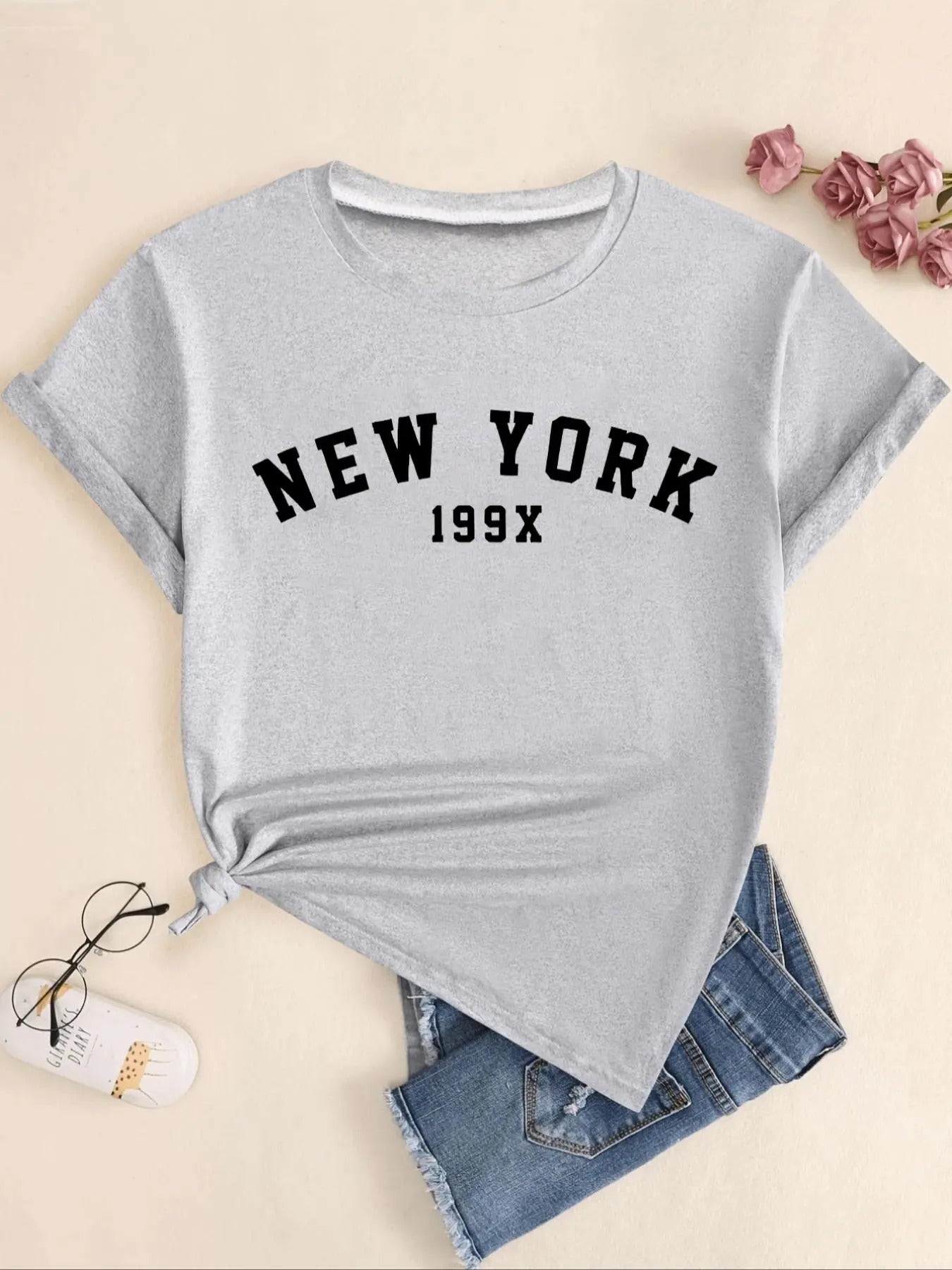 Women's Letter Print Round Neck Tee, Casual Short Sleeve Crew Neck T-Shirt for Summer, Fashion Women's Top for Daily Wearstyle{n002}9