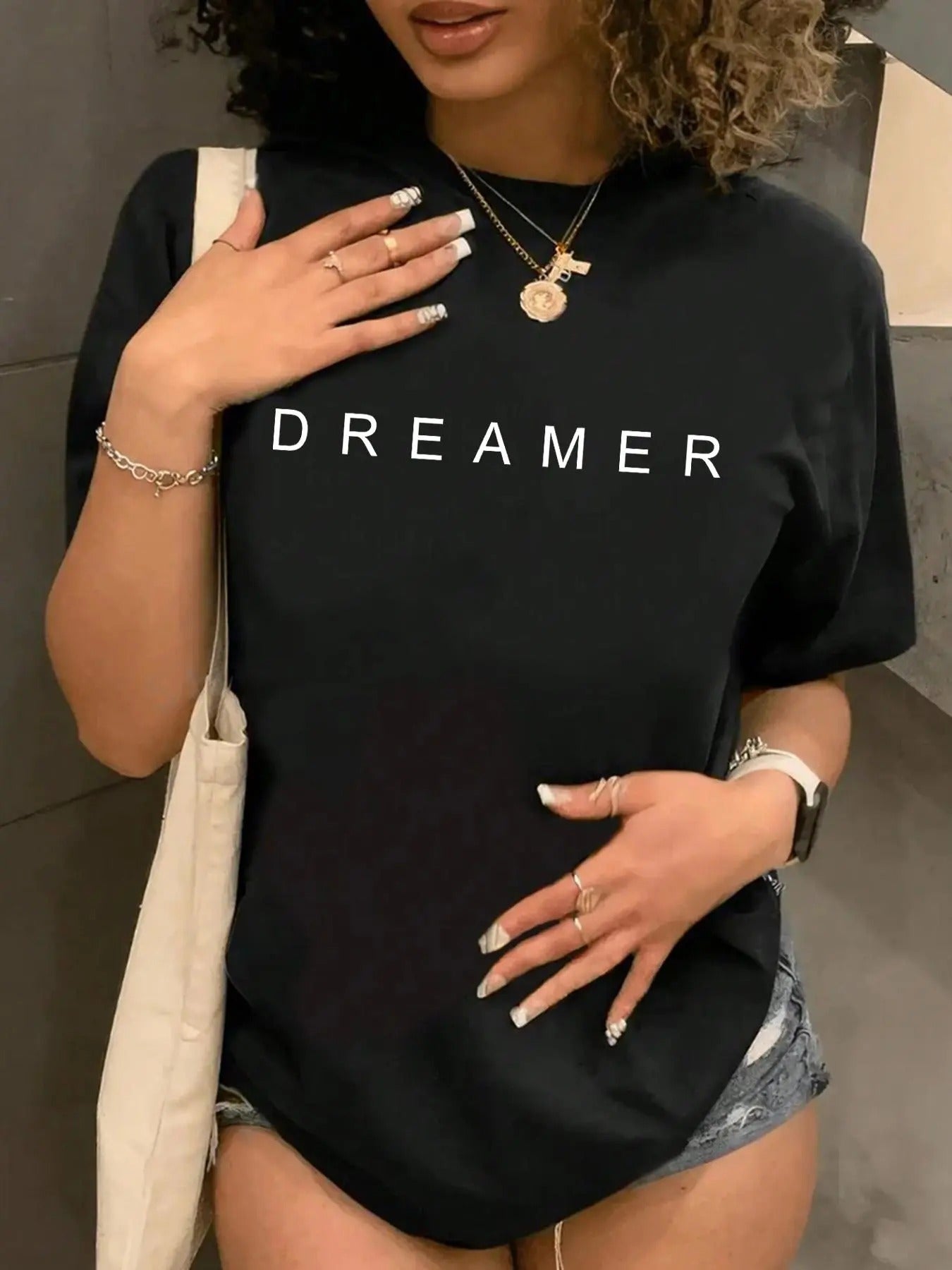 Women's Letter Print Round Neck Tee, Fashion Casual Crew Neck T-shirt for Daily Holiday Vacation Outdoor Wear, Ladies Clothes for All Seasons