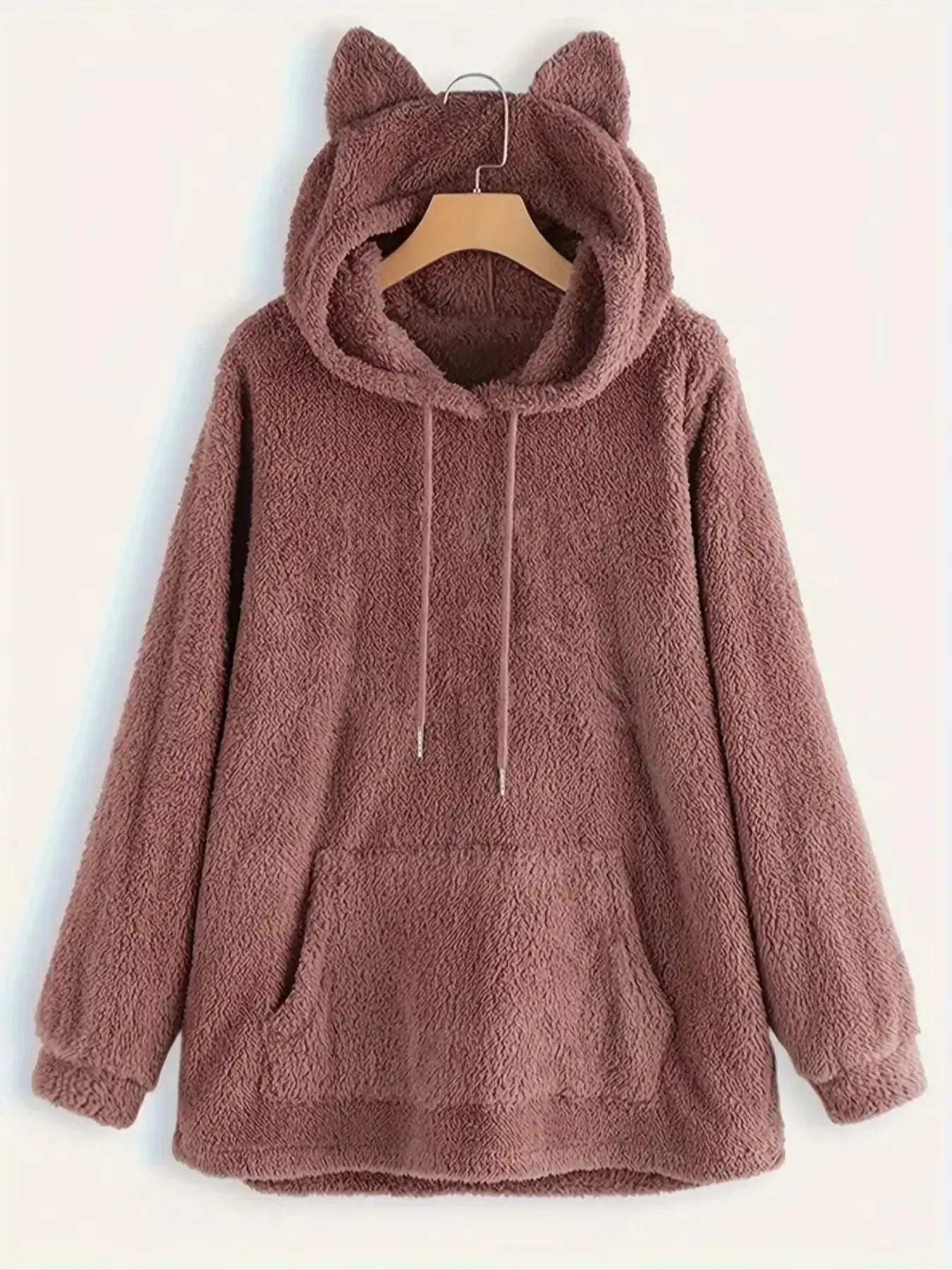 Women's Solid  Drawstring Fuzzy Hoodie, Casual Long Sleeve Pocket Hooded Sweatshirt for Fall & Winter, Women's Clothes for Daily Wear