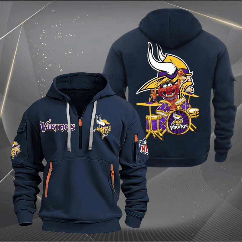 Minnesota Vikings Football Team Quarter Zip Hoodie Rocking Drummer Football Fan Gift