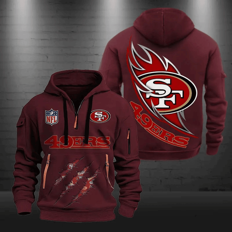 San Francisco Football SF49ers Team Quarter Zip Hoodie Team Logo Gift For Fan