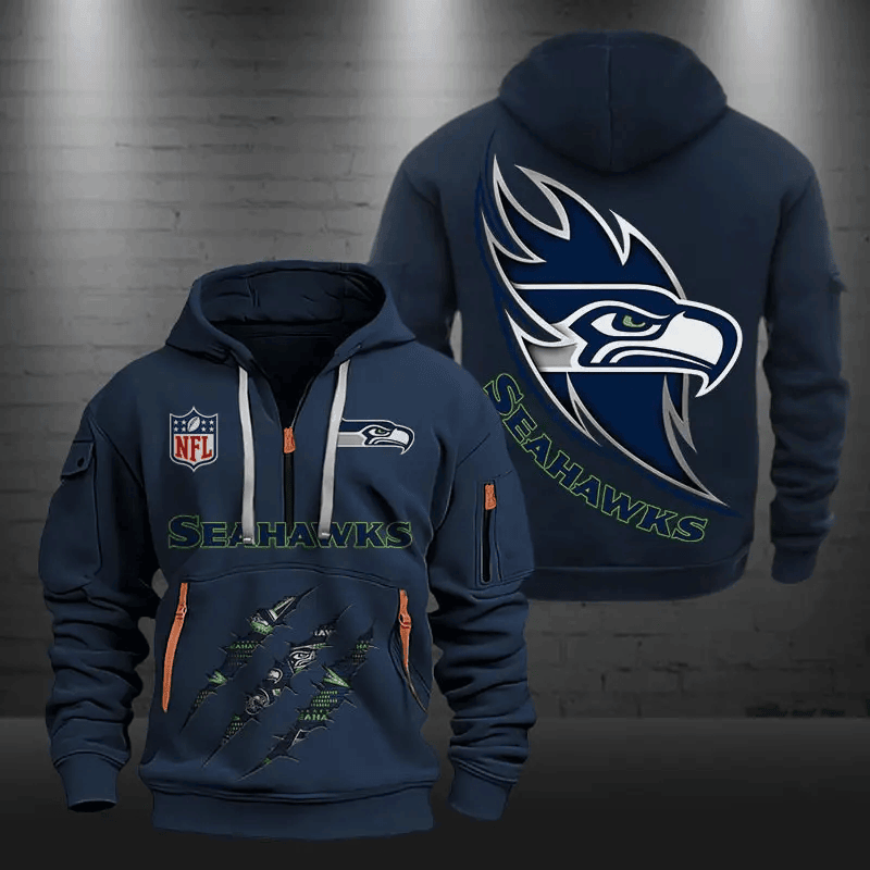 Seattle Seahawks Quarter Zip Hoodie Football Team Logo Gift For Fan