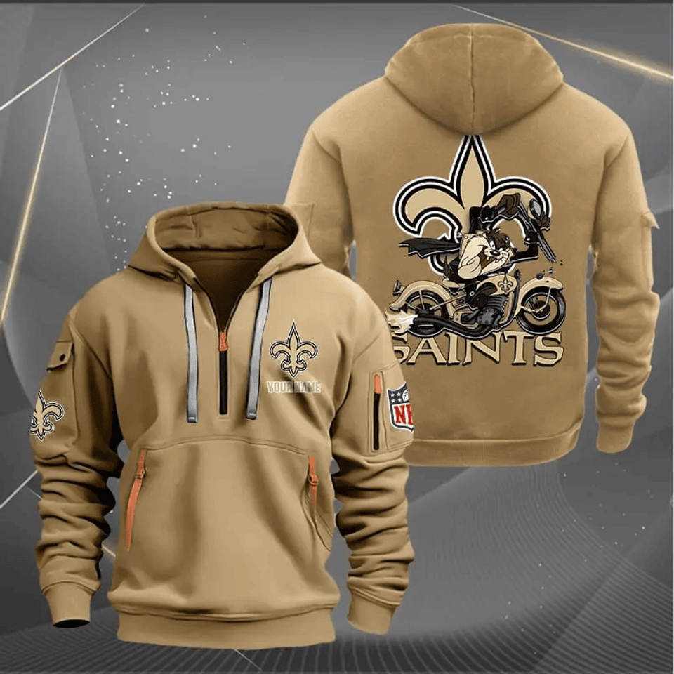 New Orleans Saints Quarter Zip Hoodie Biker Taz Custom Name Gift For Fan
