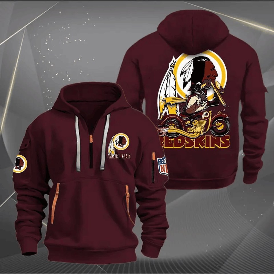 Washington Redskins Quarter Zip Hoodie Biker Taz Custom Name Gift For Fan