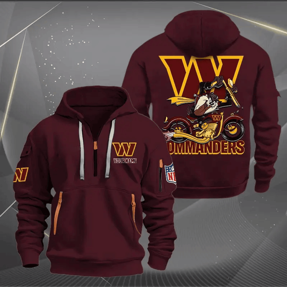 Washington Commanders Quarter Zip Hoodie Biker Taz Custom Name Gift For Fan