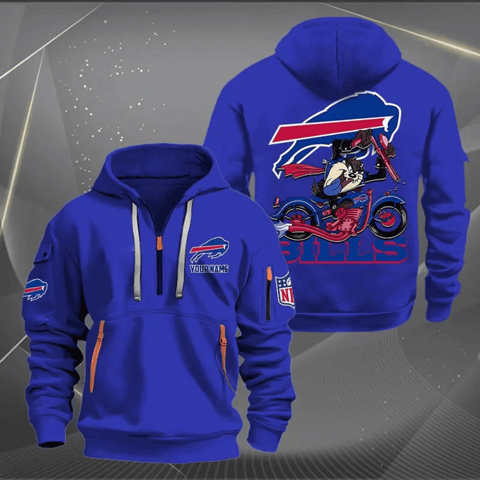 Buffalo Bills Quarter Zip Hoodie Biker Taz Custom Name Gift For Fan
