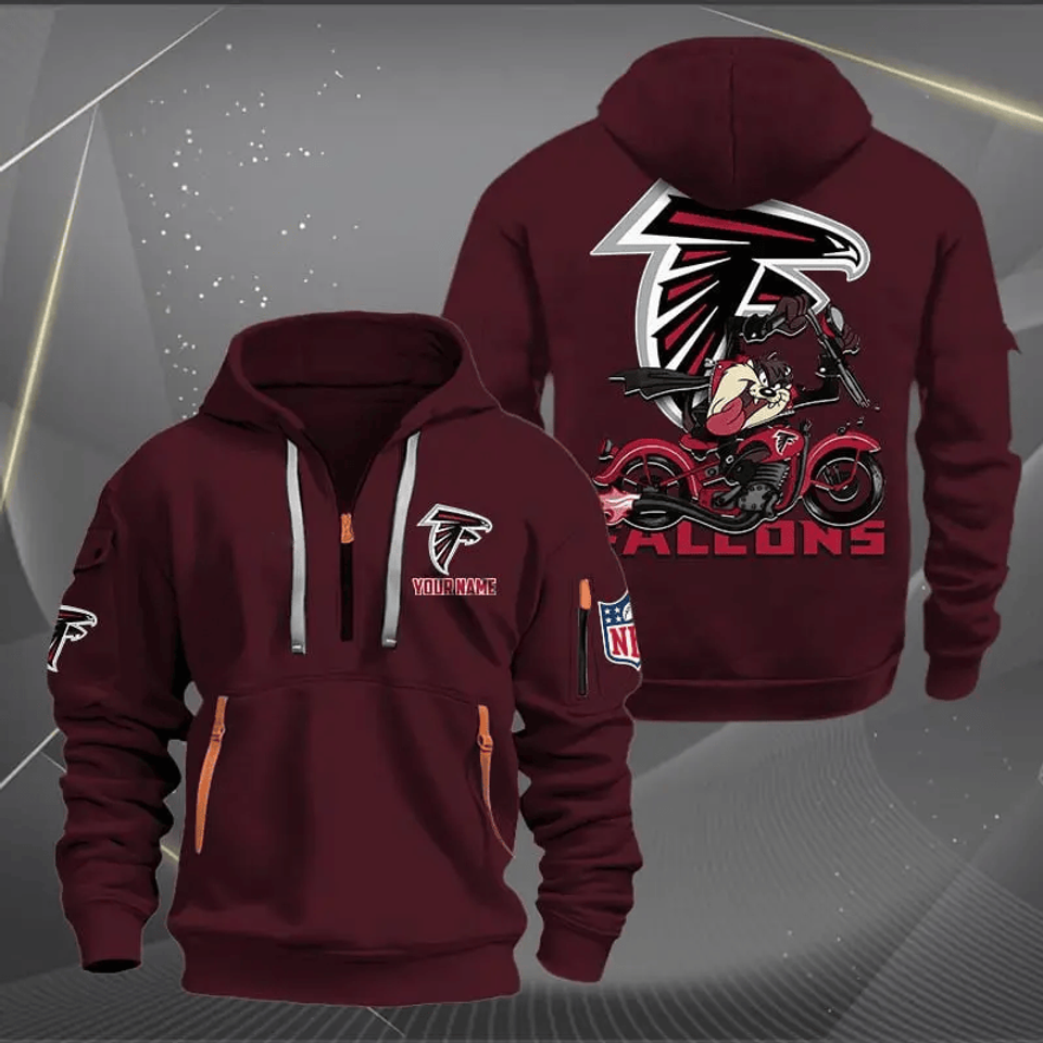Atlanta Falcons Quarter Zip Hoodie Biker Taz Custom Name Gift For Fan