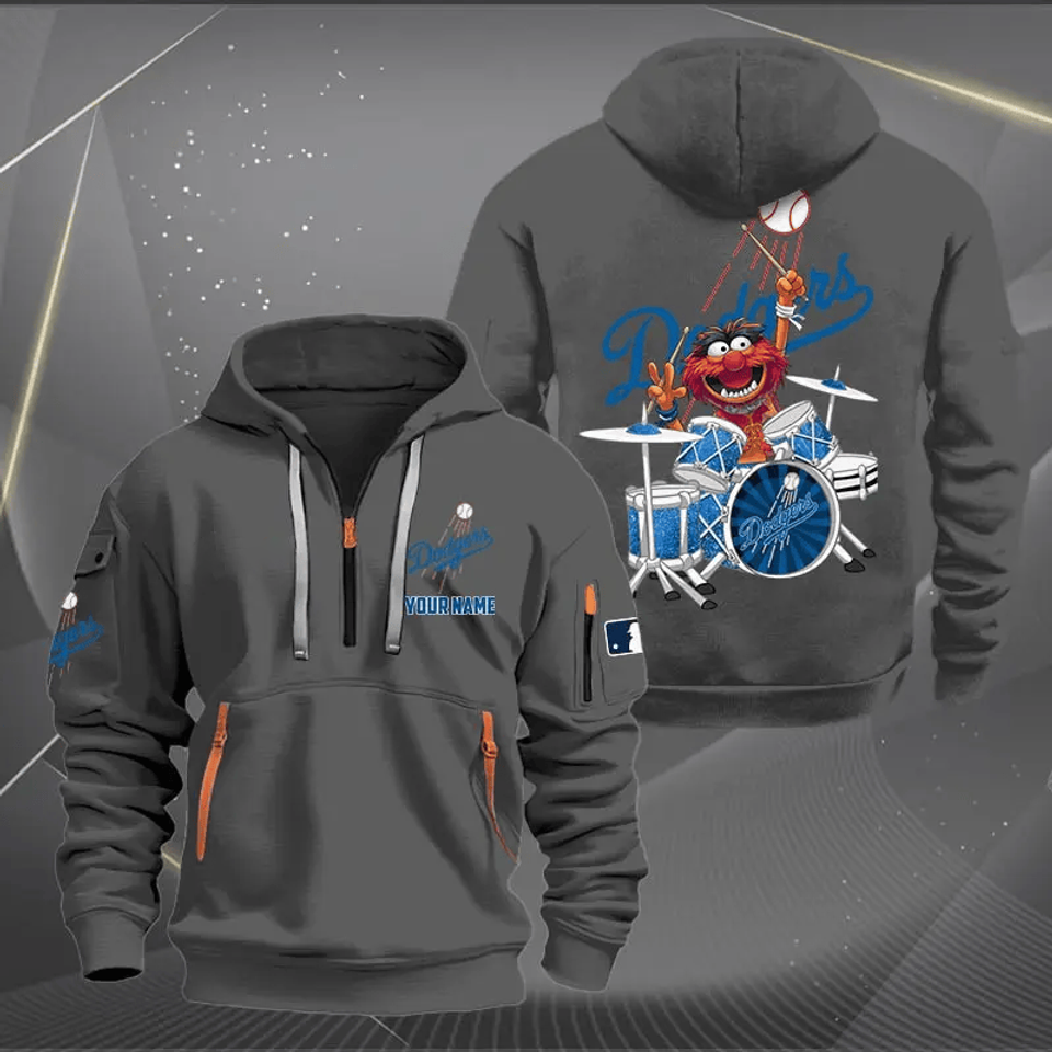 Los Angeles Dodgers Baseball Team Quarter Zip Hoodie Rocking Drummer Custom Name Fan Gift