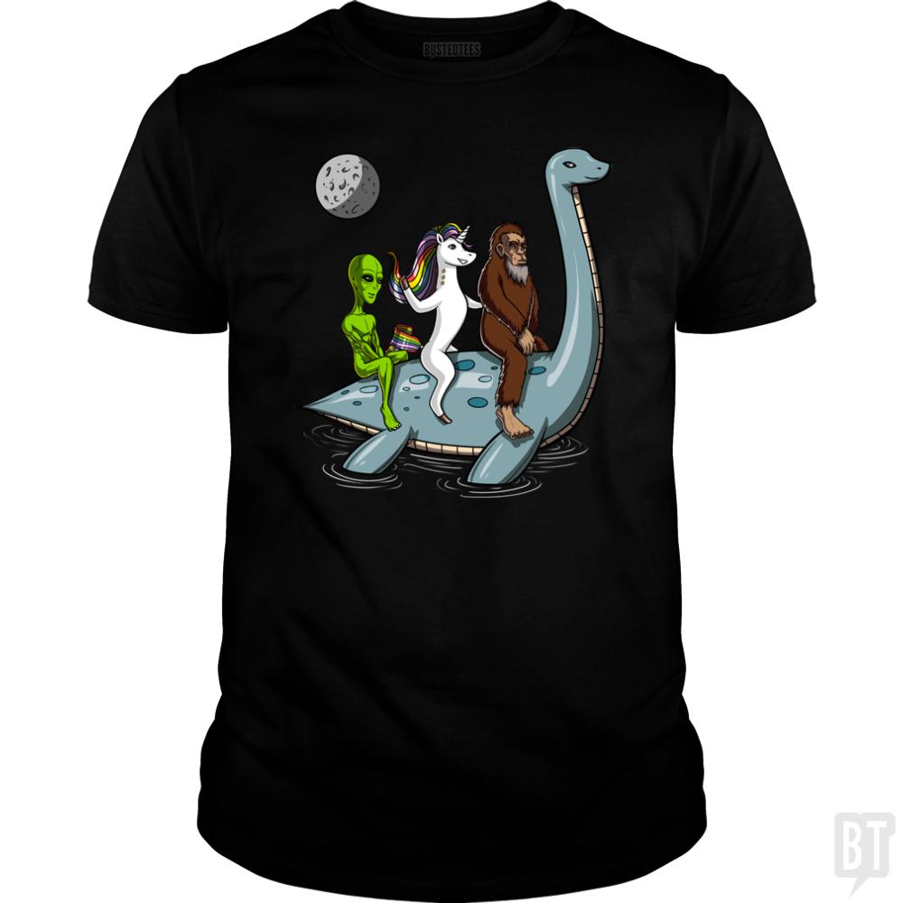 Alien Unicorn Bigfoot Ridding Loch Ness