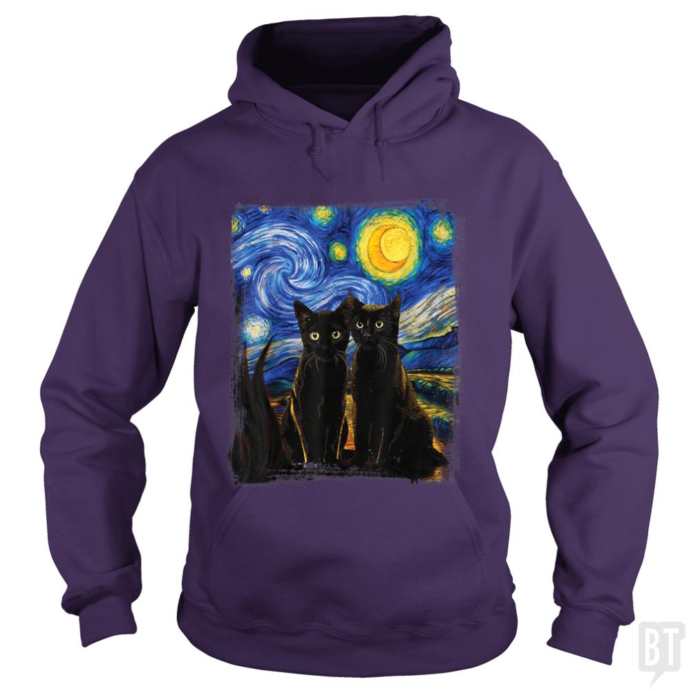 Black Cats Starry Night Hoodie