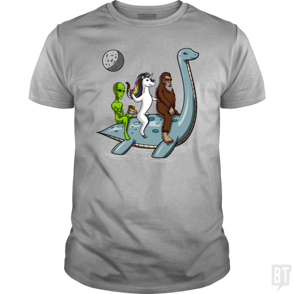 Alien Unicorn Bigfoot Ridding Loch Ness