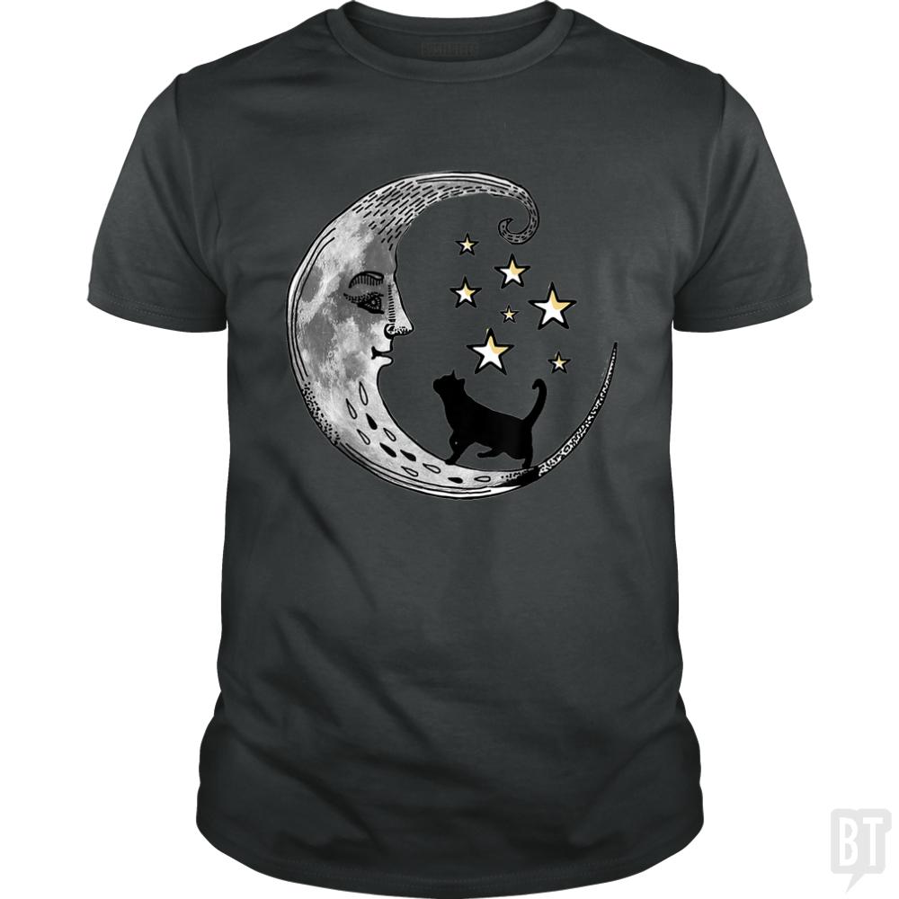 Moon and Stars with Black Cat