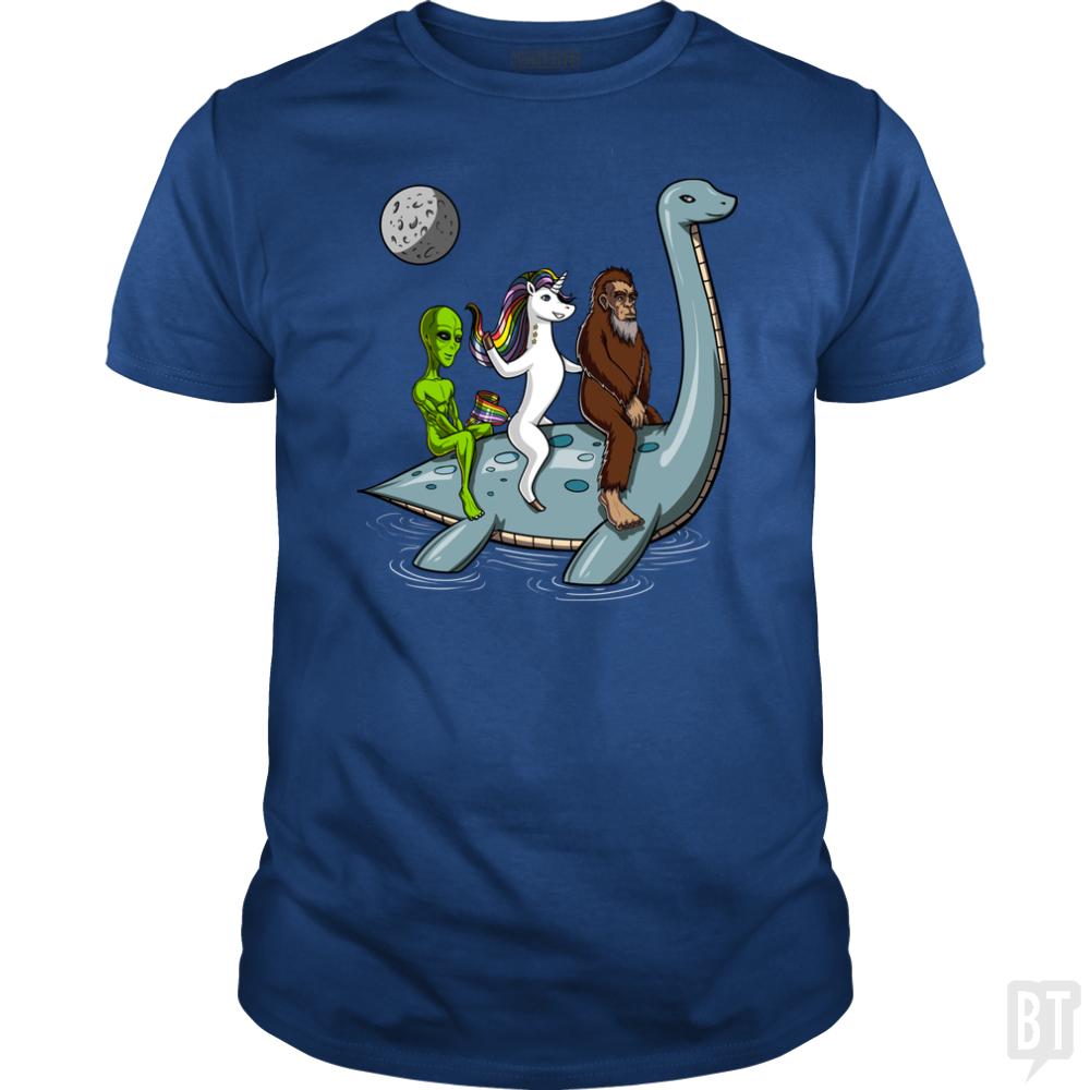 Alien Unicorn Bigfoot Ridding Loch Ness