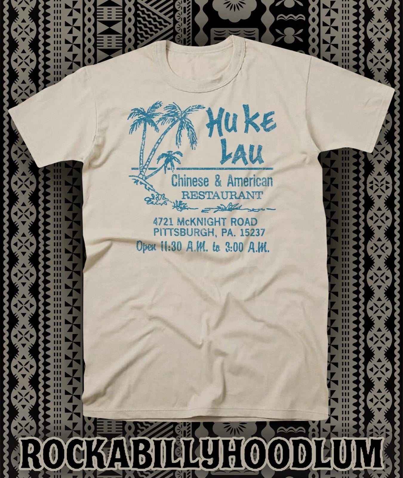 Retro Tiki Art Tee T Shirt Cotton Bar Mug Restaurant Huke Lau Pittsburgh PA