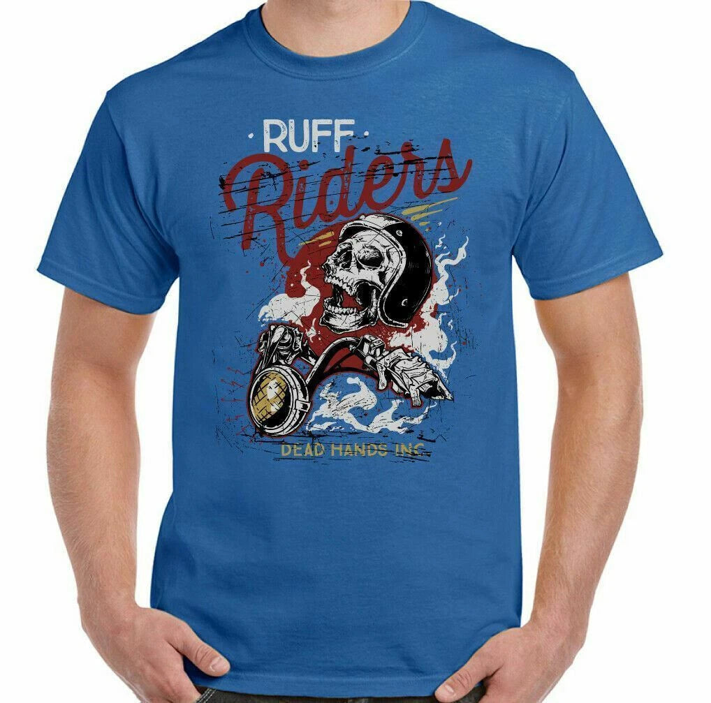 Motorcycle Skull T-Shirt Ruff Riders Mens Motorbike Custom Chopper Biker
