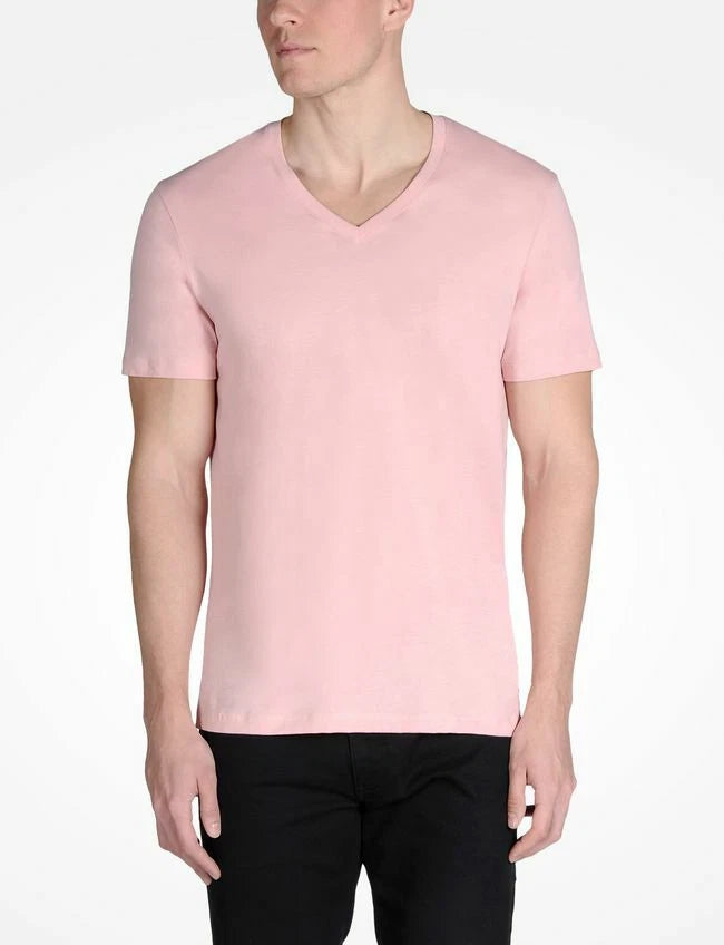 Armani Exchange Men's Short-Sleeve Pure Pima Jersey V- Neck,Zephyr Pink, Size XL