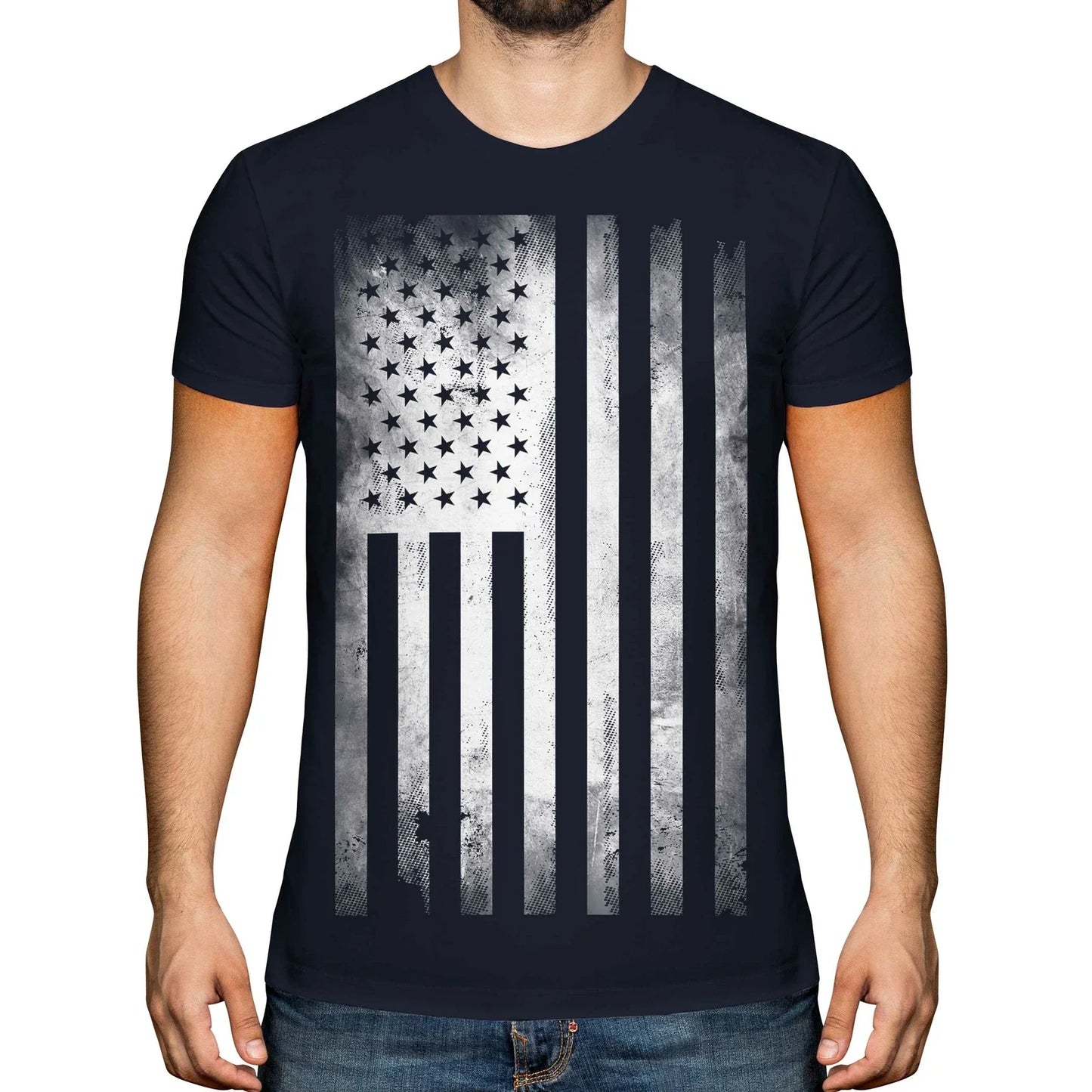 STARS AND STRIPES FADED PRINT MENS FASHION T-SHIRT TOP ROLLED SLEEVE USA FLAG