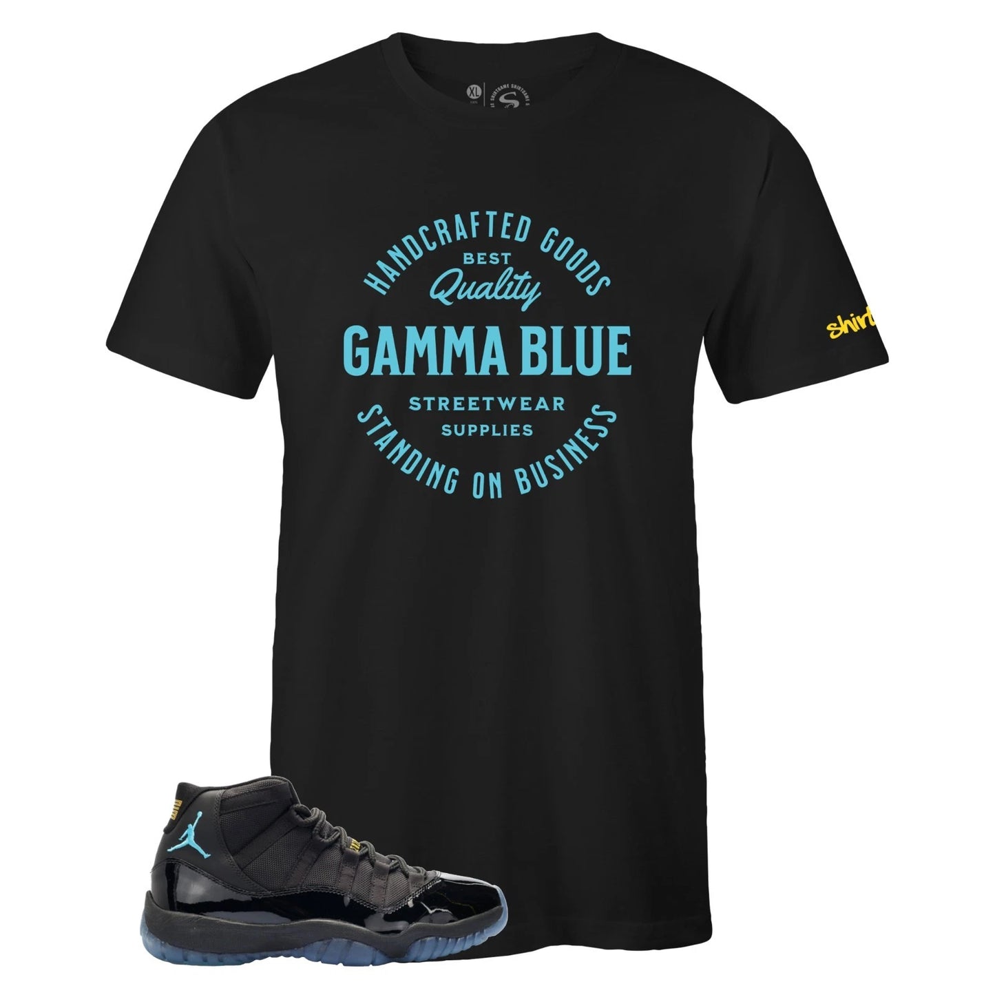 Men's Black Streetwear Sneaker T-shirt to Match Air Jordan 11 Retro 'Gamma Blue'
