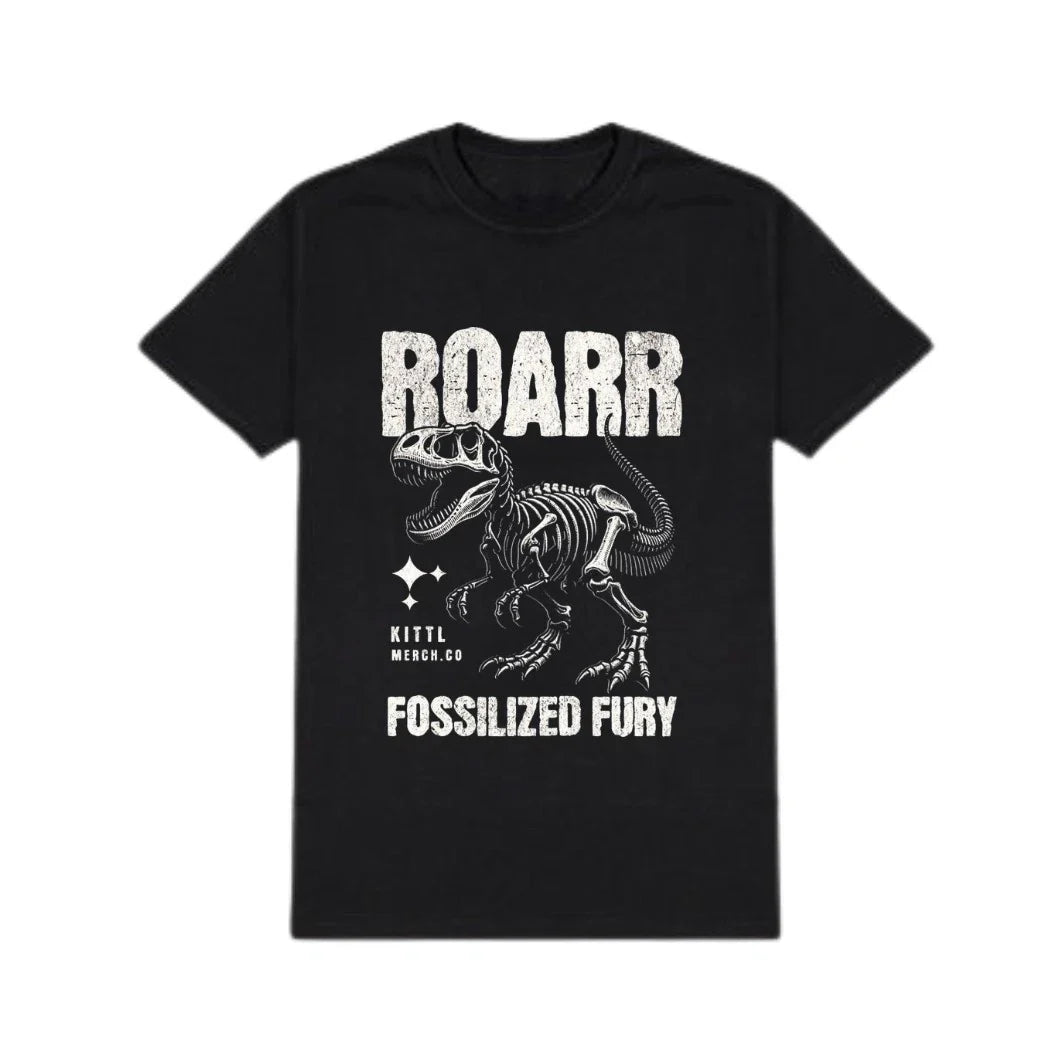 Fossilized Fury T-Shirt  Retro Dinosaur Skeleton Graphic Tee T-Rex Grunge Top