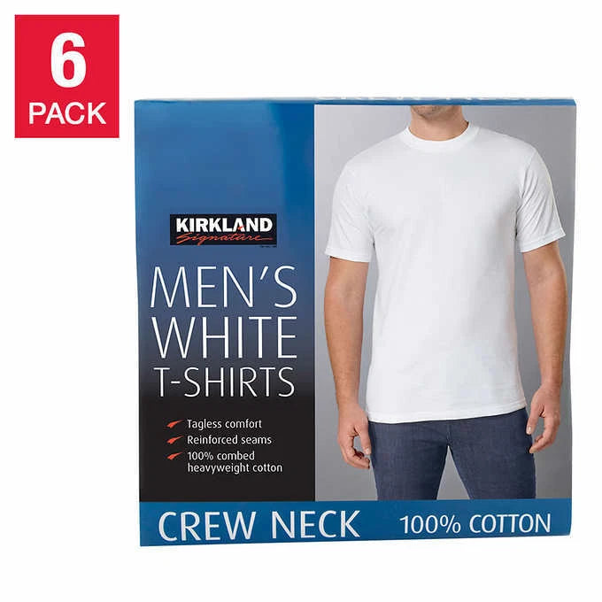 Kirkland Signature Men’s Crew Neck Tees, 6 pack - WHITE (Select Size) FAST SHIP