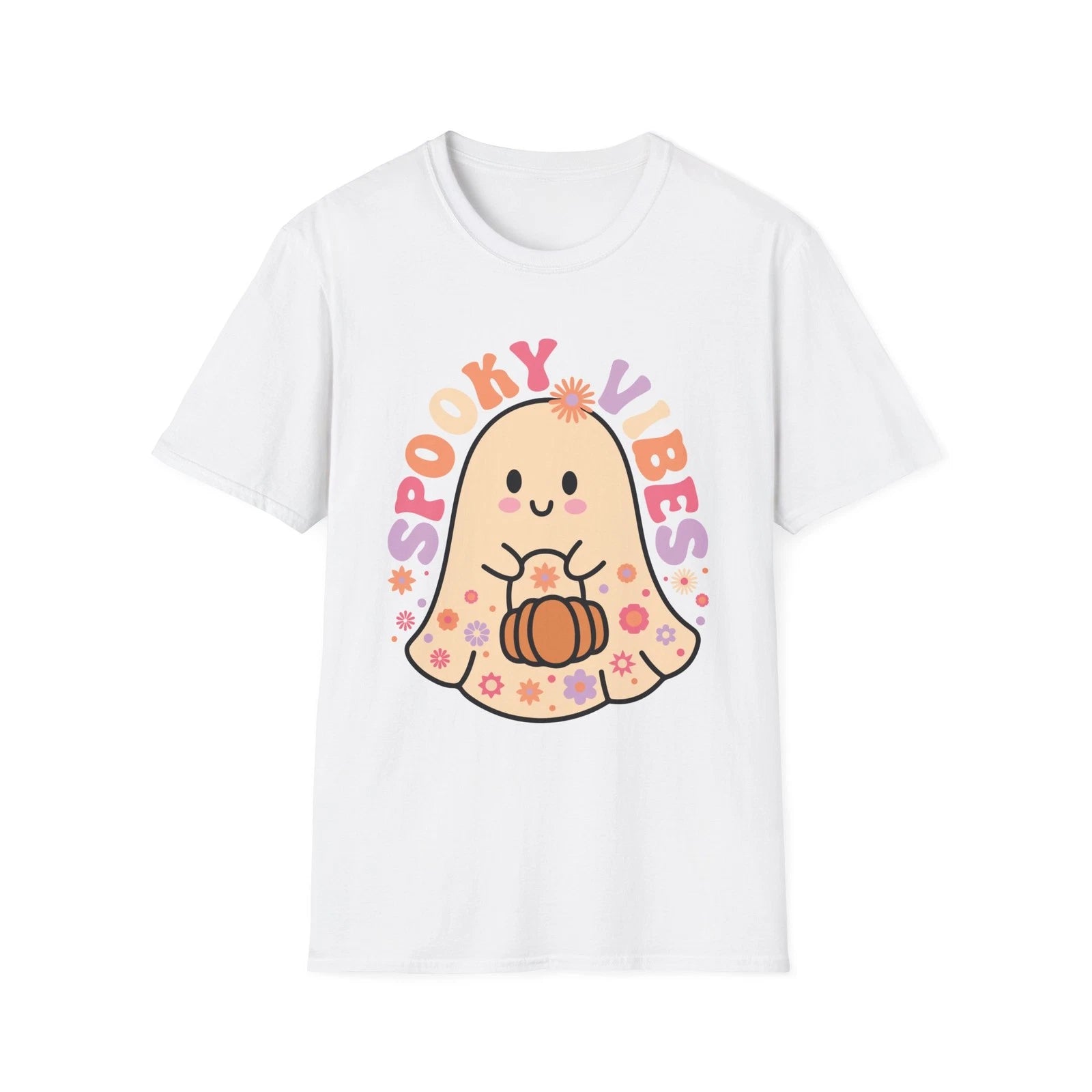Spooky vibes, Unisex Softstyle T-Shirt, Halloween, cute ghost, boho