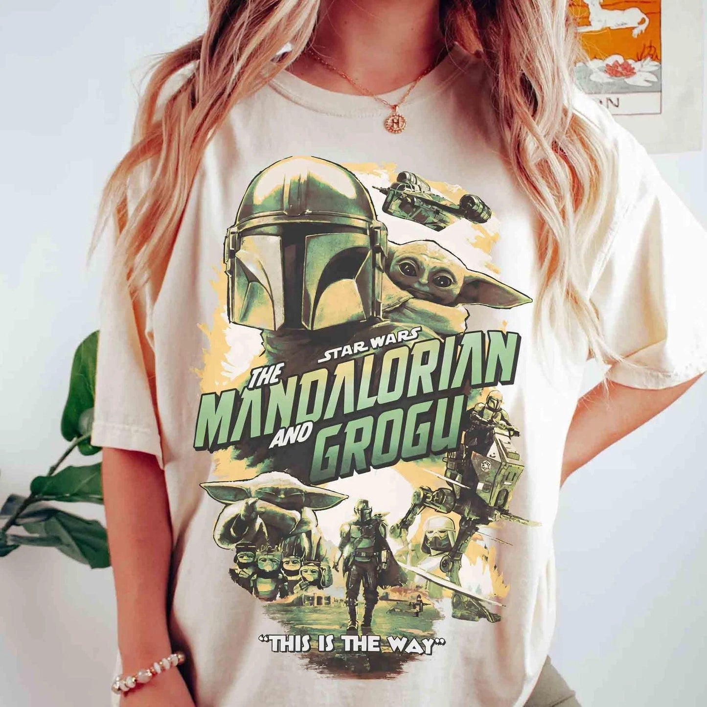 Vintage Star Wars The Mandalorian And Grogu Poster T-Shirt, Grogu Bounty Hunter