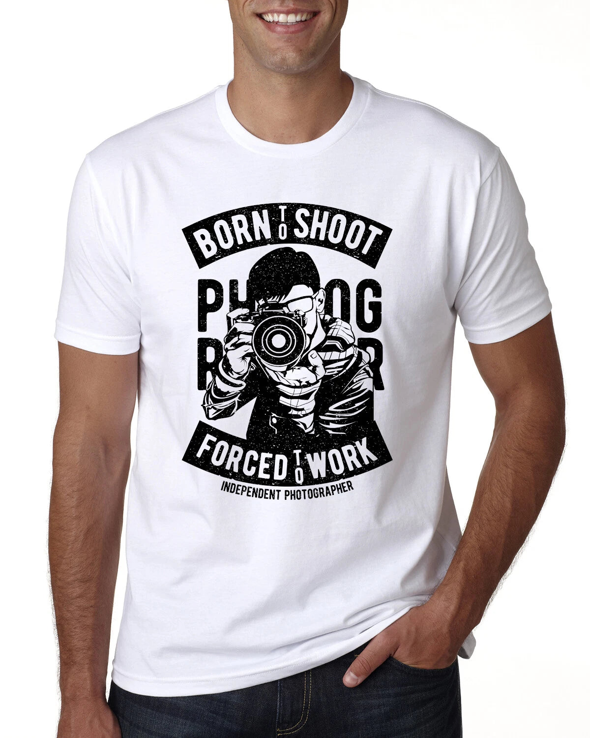 BORN TO SHOOT 100% COTTON, PRINTED BY HAND TSHIRT