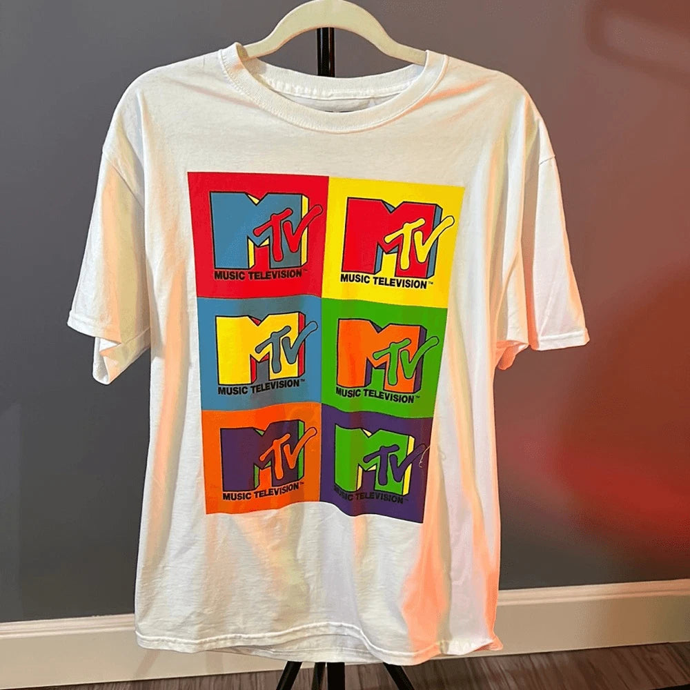 MTV ANDY WARHOL STYLE POP ART COLORED WHITE Graphic T-Shirt