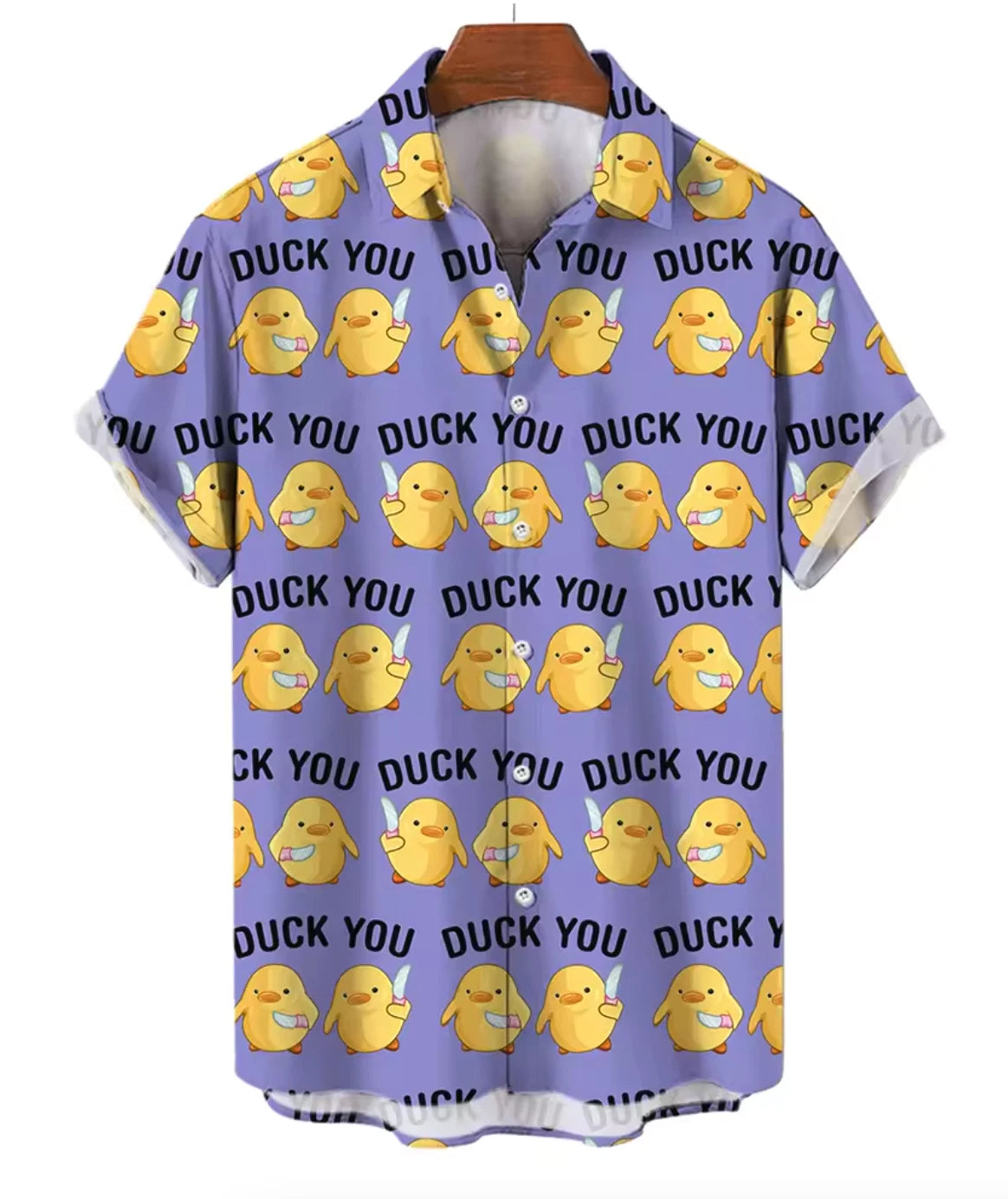 Mens Button Down Shirts Funny Duck You Printed Hawaiian Tops Novelty Rude Gifts