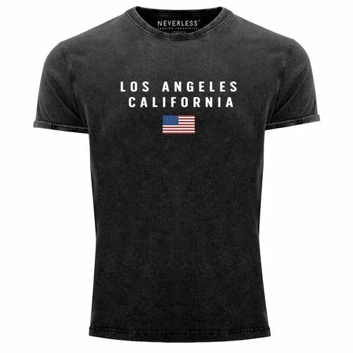 Men's Vintage Shirt Printed Lettering California Los Angeles USA America