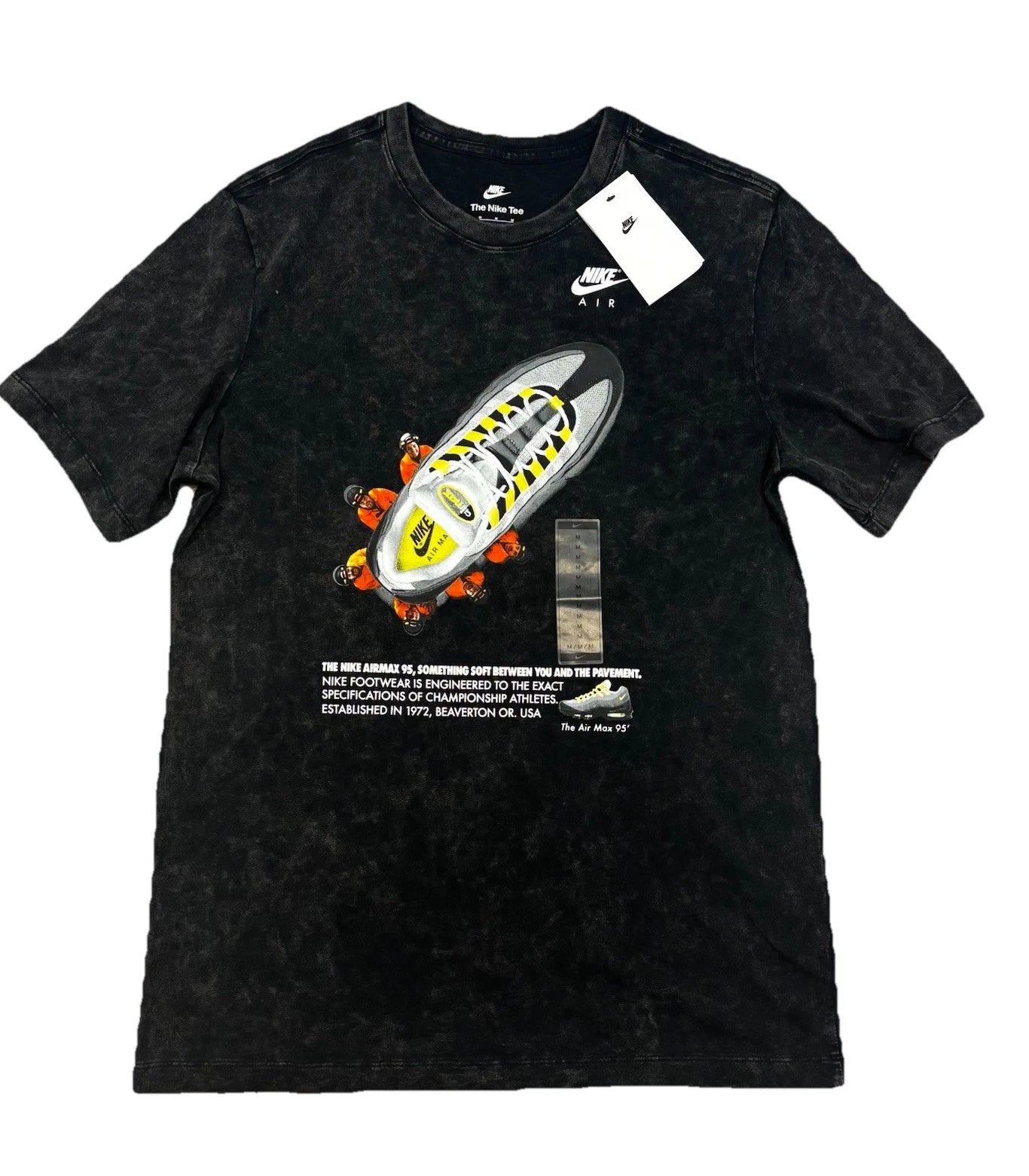 Nike Air Max 95 T-Shirt Retro Graphic Vintage Acid Washed Effect Mens Sz M Black