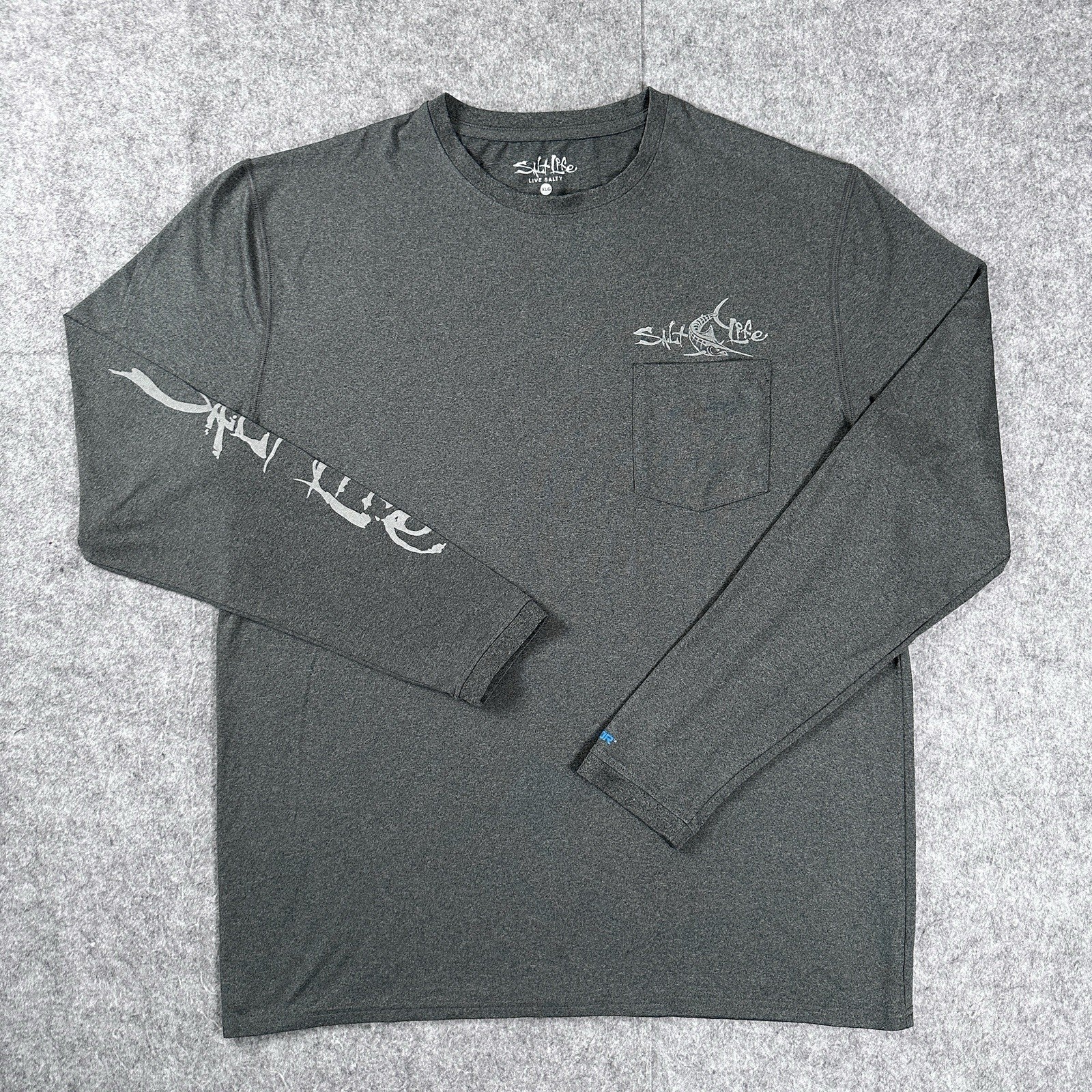 Salt Life SLX Live Salty Shirt Men’s XLG Gray Long Sleeve Uvapor Skull Graphic