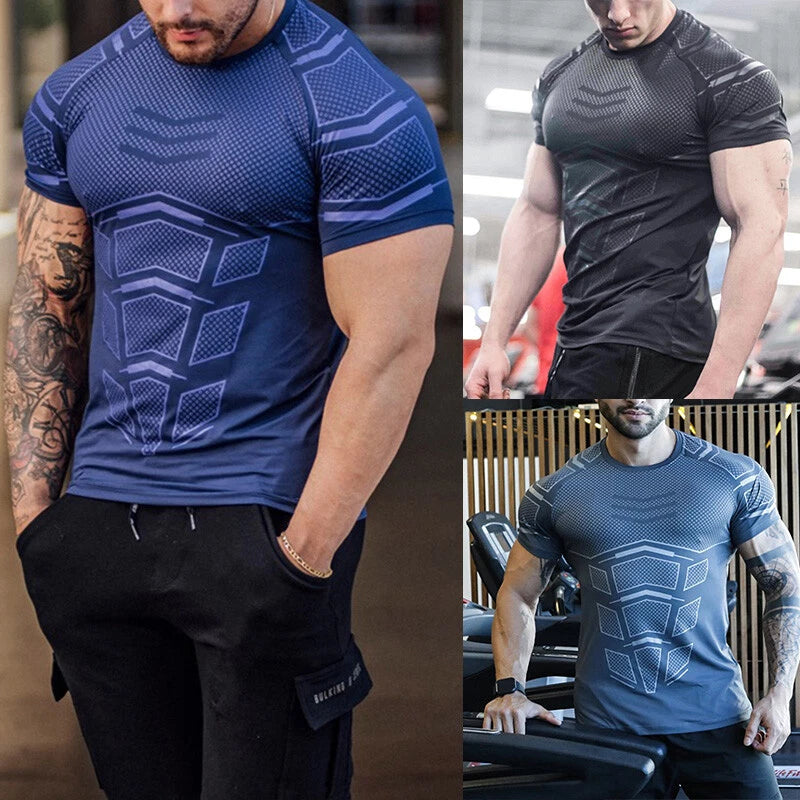 Mens Bodybuilding Gym Training T-Shirt Muscle Shaper Sport Fitness ☆