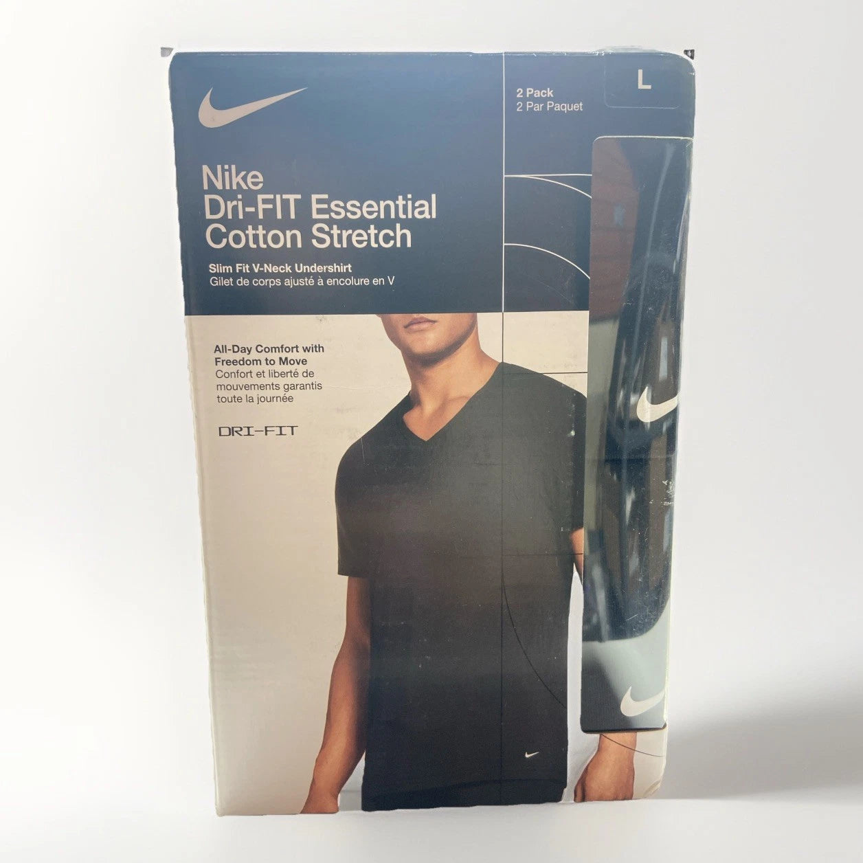 Nike Essential Cotton Stretch Slim Fit V-Neck 2 Pack  Size L