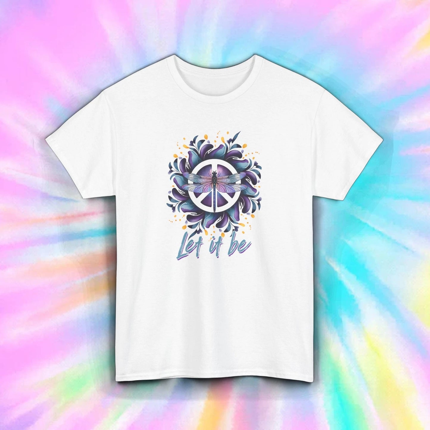 Let It Be Dragonfly Shirt Peace Symbol Retro Boho Spiritual Vibes Tee S-5XL