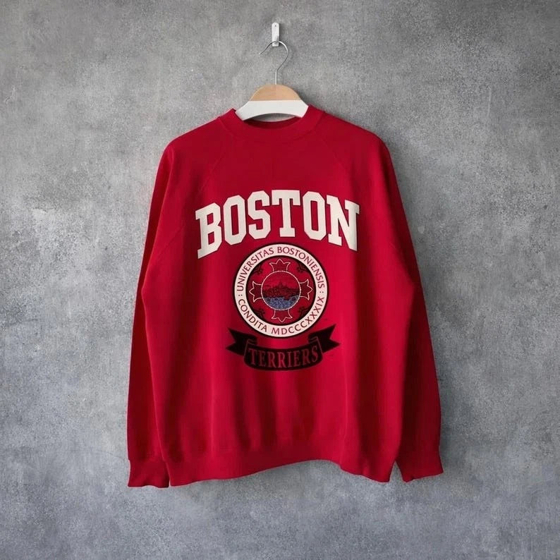 Vintage 90s Boston University Sweatshirt BU Terriers Crewneck Retro College