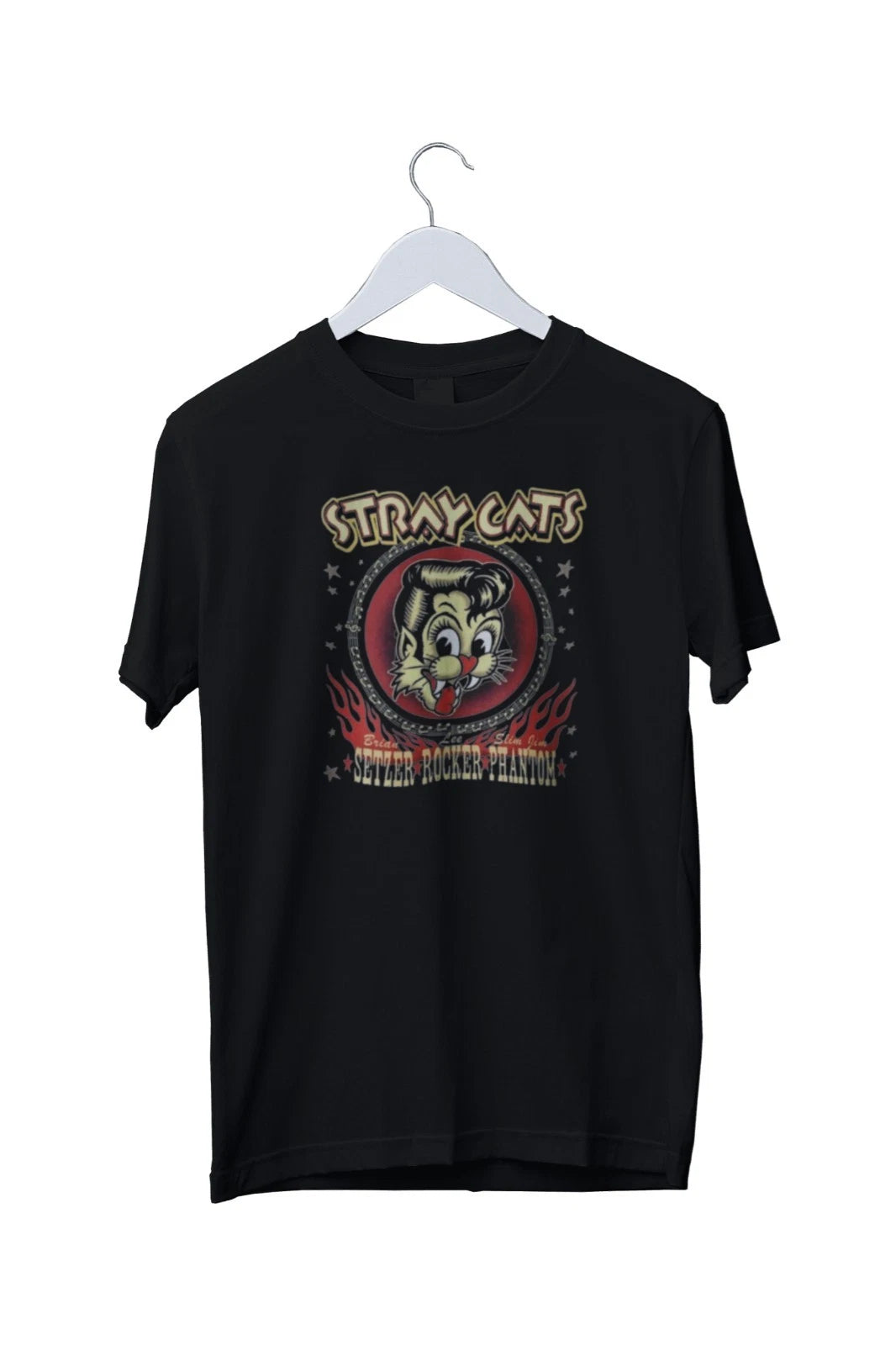 Vtg STRAY CATS Band Graphic Print Unisex T-Shirt Mens S M L XL 2 3 4 XL