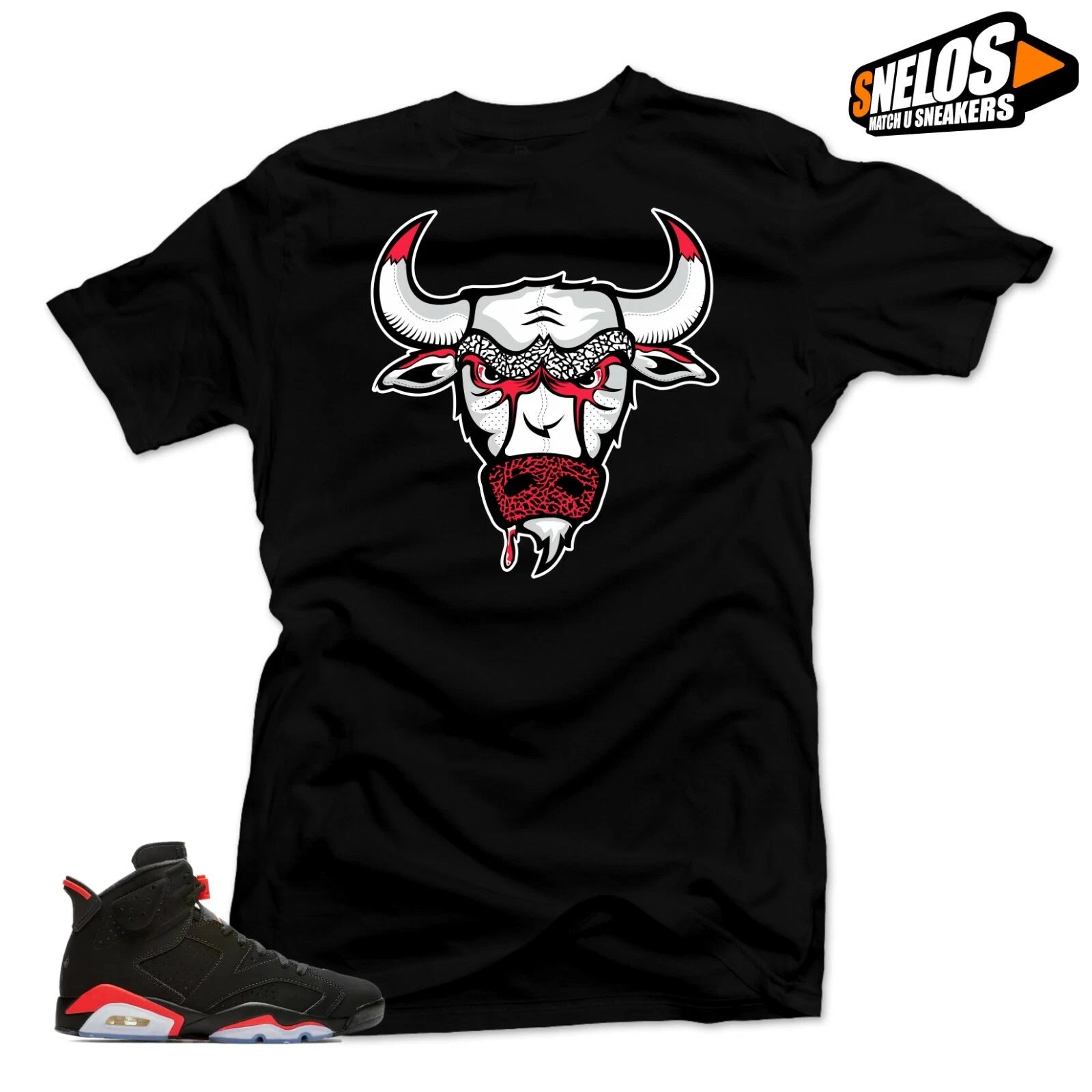 Shirt to Match  Jordan 6 Retro Black Infrared-Bull 6 Black Tee