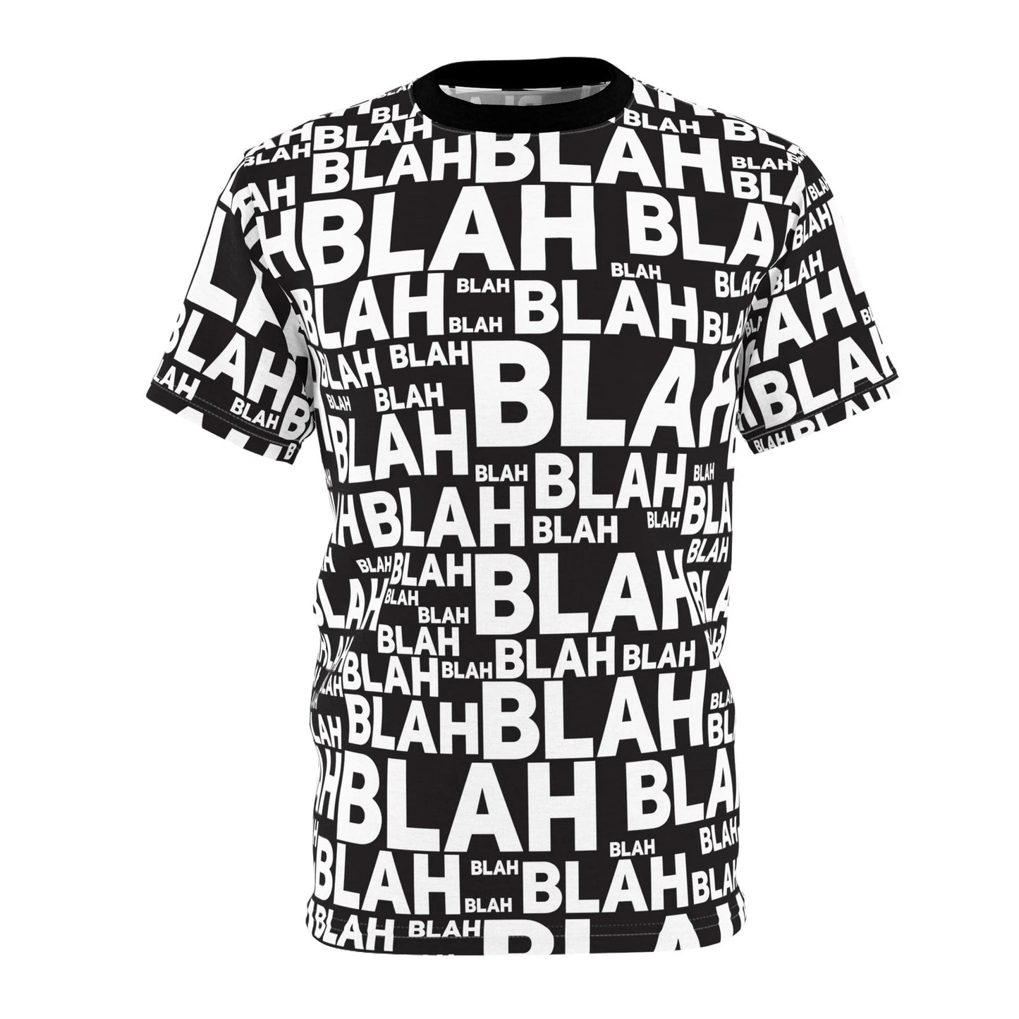 All-Over Print "BLAH BLAH BLAH" Graphic Tee Bold Black & White Statement T-Shirt