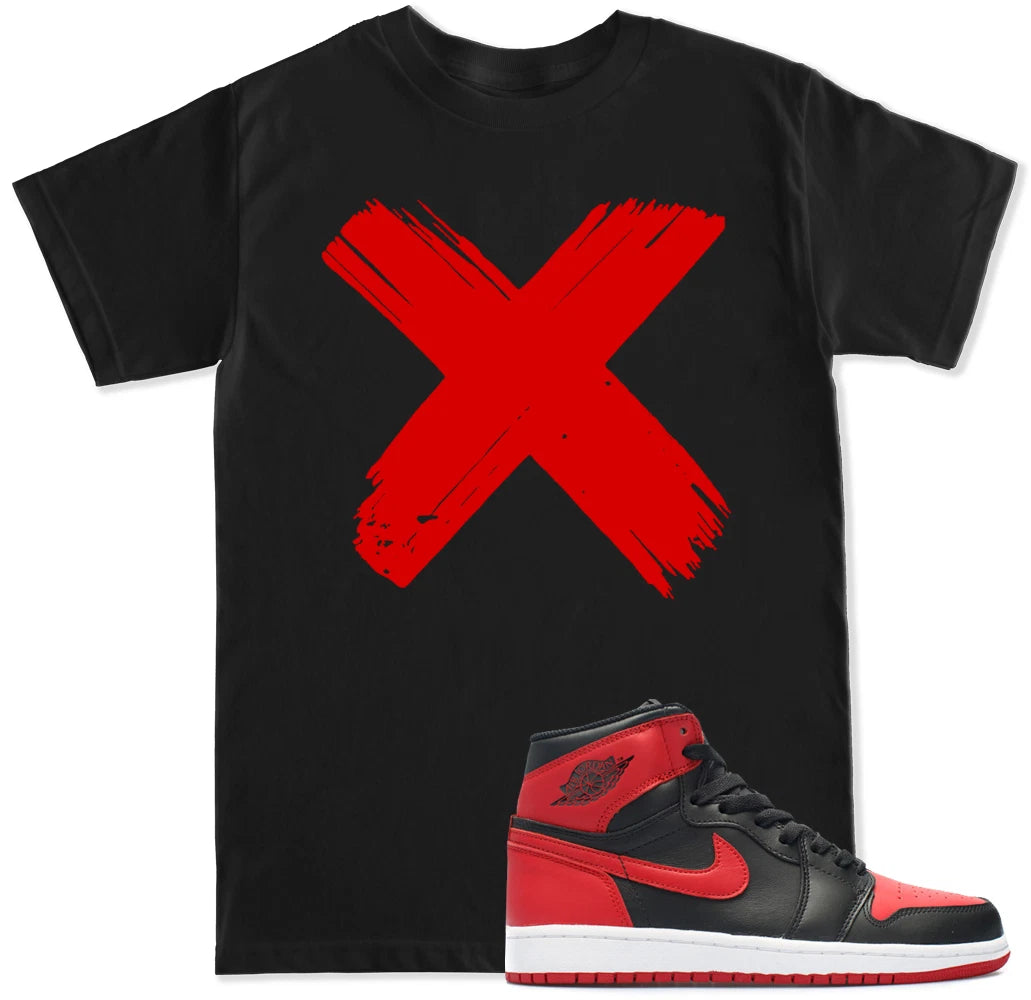 Banned X T Shirt to match with Air Js RETRO 1 RED OG BRED Banned Shoes