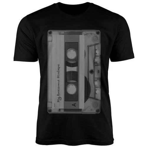 Mens T Shirt Retro Motif 80s Mixtape Cassette Old School Fashion