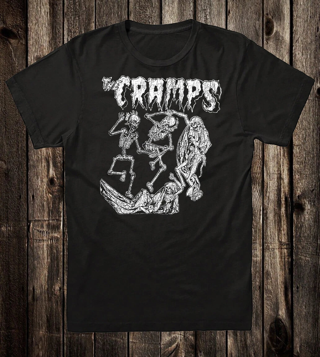 Retro Tee T Shirt 100% Cotton 80's Punk Style The Cramps Rock N Roll Skeleton