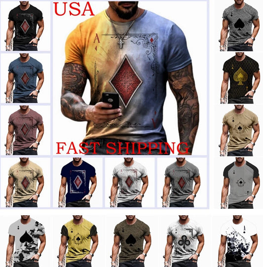 T Shirts Men Playing Card Poker Graphic Party Classic Fit T-Shirt Silky Soft Tee