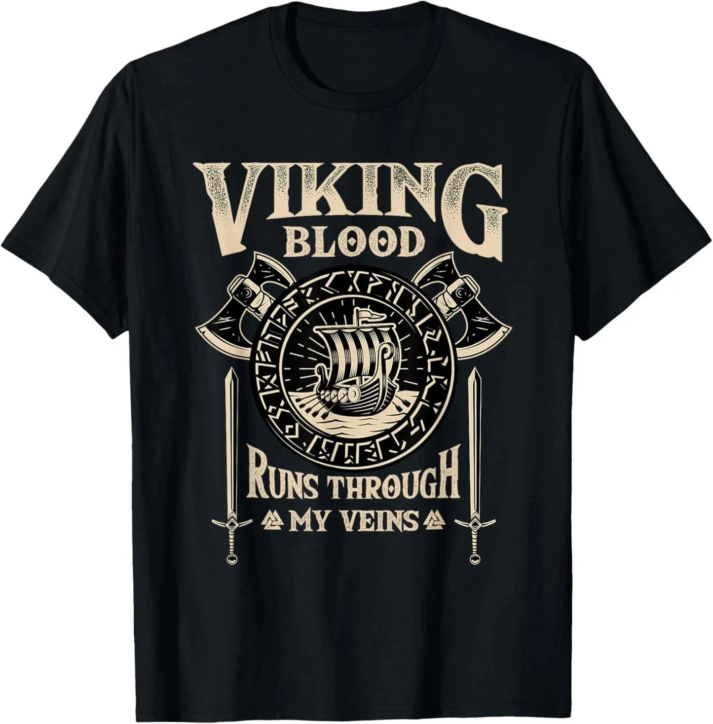 Viking T-Shirt – Viking Blood Runs Through My Veins Norse Mythology Warrior